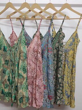 Boho Floral print mini strappy dress; one size; assorted colors